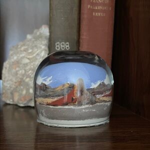 Scenic sand art Glass Paperweight with Mountain Landscape